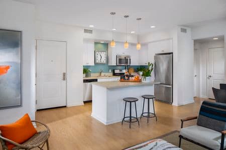 Interior view of kitchen at Sausalito - Villas at Playa Vista Apartment Homes in Los Angeles, CA.