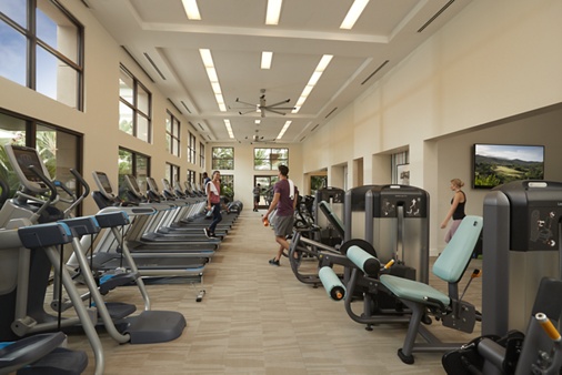 Interior view of fitness center at Sausalito - Villas at Playa Vista Apartment Homes in Playa Vista, CA.