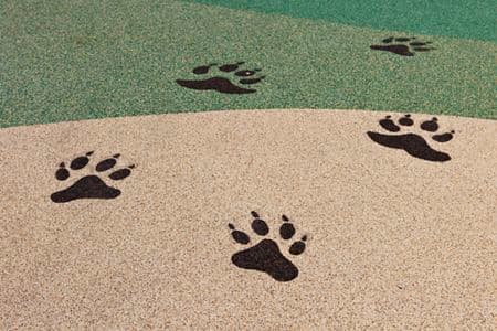 Detail view of paw prints at River Oaks Park at Crescent Village Apartment Homes in San Jose, CA.