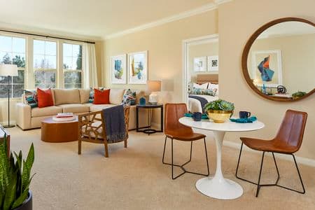 Interior view of Living Room and Dining Room at Crescent Village Apartment Homes in San Jose, CA.
