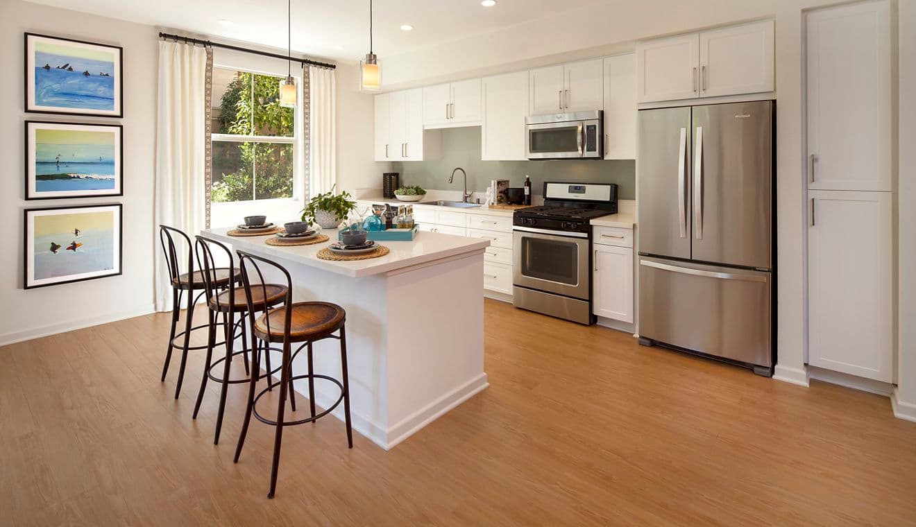 Interior view of a kitchen at Monticello Apartment Homes in Santa Clara, CA.