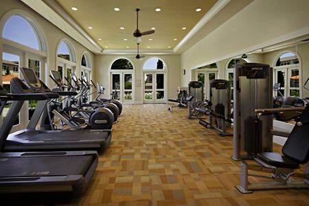 Interior view of the Fitness Center at Stewart Village Apartment Homes in Sunnyvale, CA. 