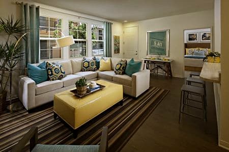 Interior view of a living room at Stewart Village Apartment Homes in Sunnyvale, CA. 