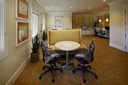 Interior view of the business center at at Stewart Village Apartment Homes in Sunnyvale, CA. 