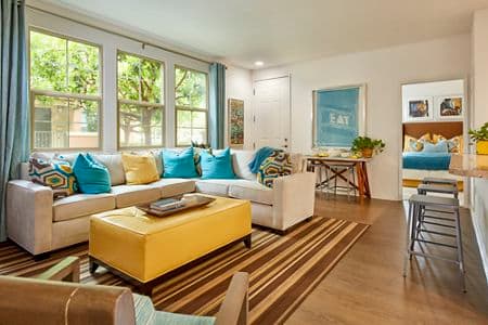 Interior view of living room at Stewart Village Apartment Homes in Sunnyvale, CA.