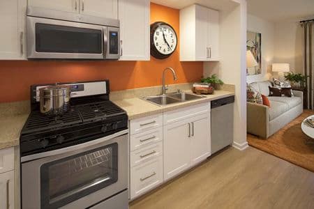 Interior view of kitchen at River View Apartment Homes in San Jose, CA.