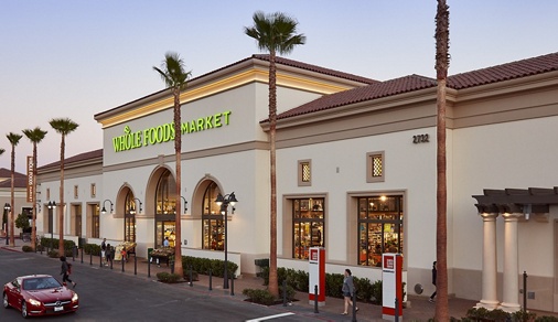 Exterior view of Whole Foods Market at Irvine Company Retail Properties in Santa Clara, CA.