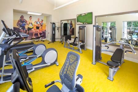 Interior view of the Fitness Center at The Hamptons Apartment Homes in Cupertino, CA. 