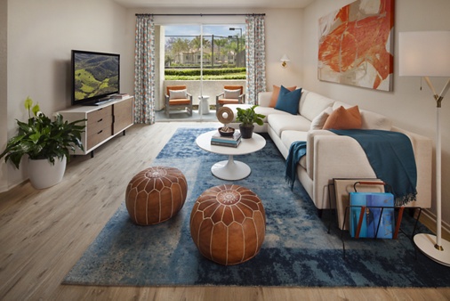 Interior view of living room at Aliso Town Center Apartment Homes in Aliso Viejo, CA.