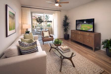 Interior view of a living room at Vista Bella Apartment Homes in Aliso Viejo, CA. 