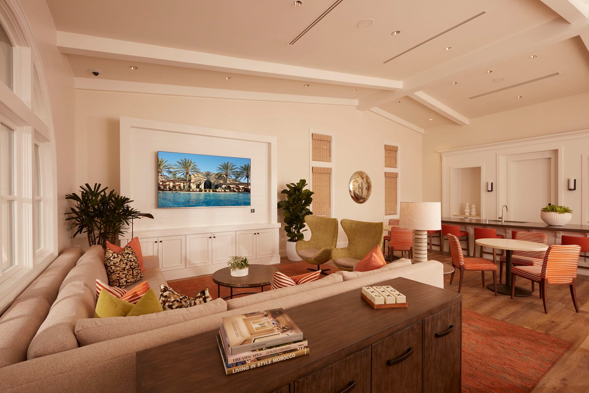Interior view of Clubhouse at The Enclave at South Coast Apartment Homes in Costa Mesa, CA.