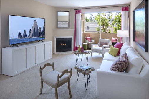 Interior view of living room at Brittany Apartment Homes in Irvine, CA.