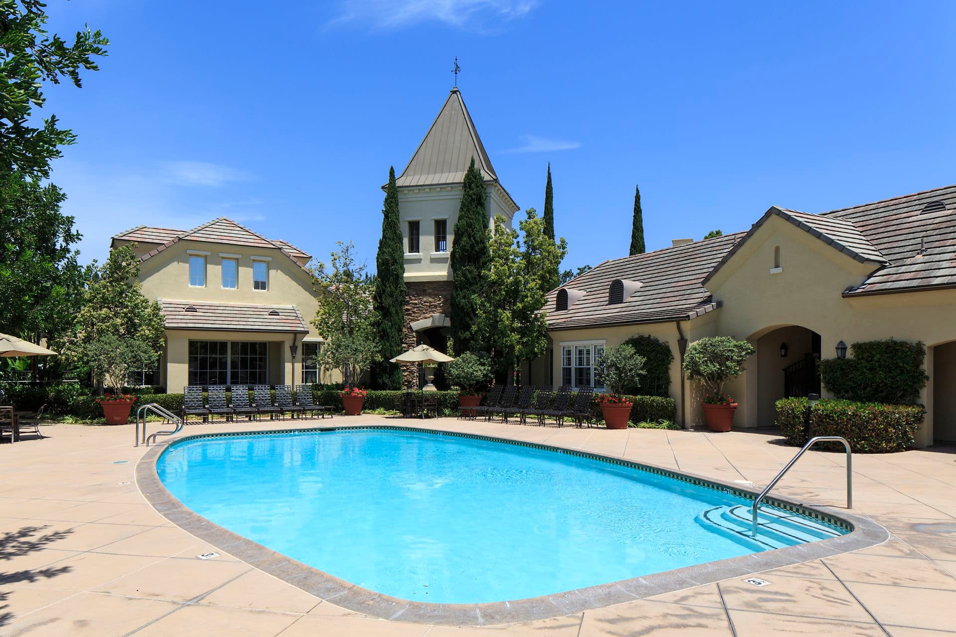 Pool view at Brittany Apartment Homes in Irvine, CA.