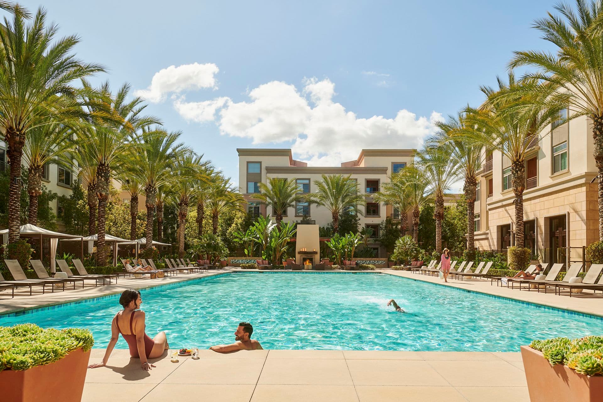 Exterior view of pool at Centerpointe at Irvine Spectrum Apartment Homes in Irvine, CA.