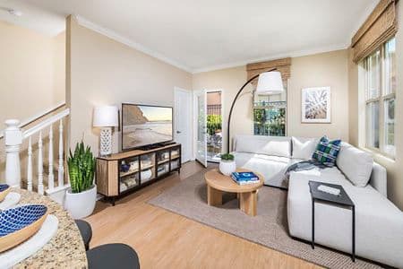 Interior view of living room at Cadenza at Cypress Village Apartment Homes in Irvine, CA.