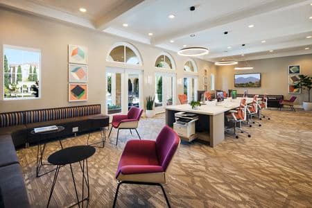 Interior view of business center at Umbria Apartment Homes at Cypress Village in Irvine, CA.