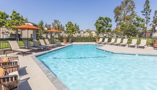 Exterior view pool at Deerfield Apartment Homes in Irvine, CA.