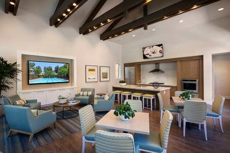 Interior view of the clubhouse at Estancia Apartment Homes in Irvine, CA.