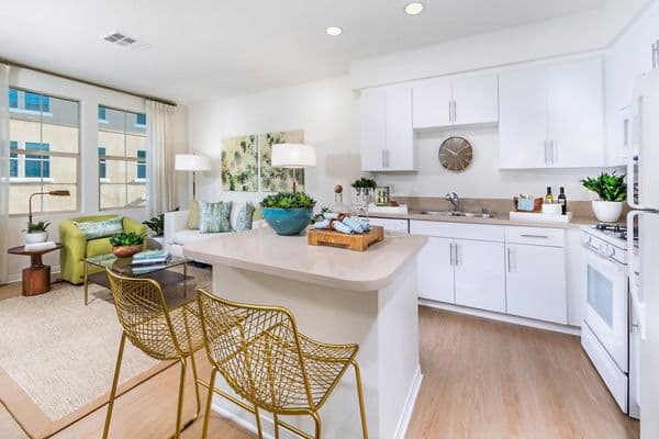 Interior view of kitchen at Los Olivos Apartment Homes at Irvine Spectrum in Irvine, CA.Interior view of kitchen at Los Olivos Apartment Homes at Irvine Spectrum in Irvine, CA.