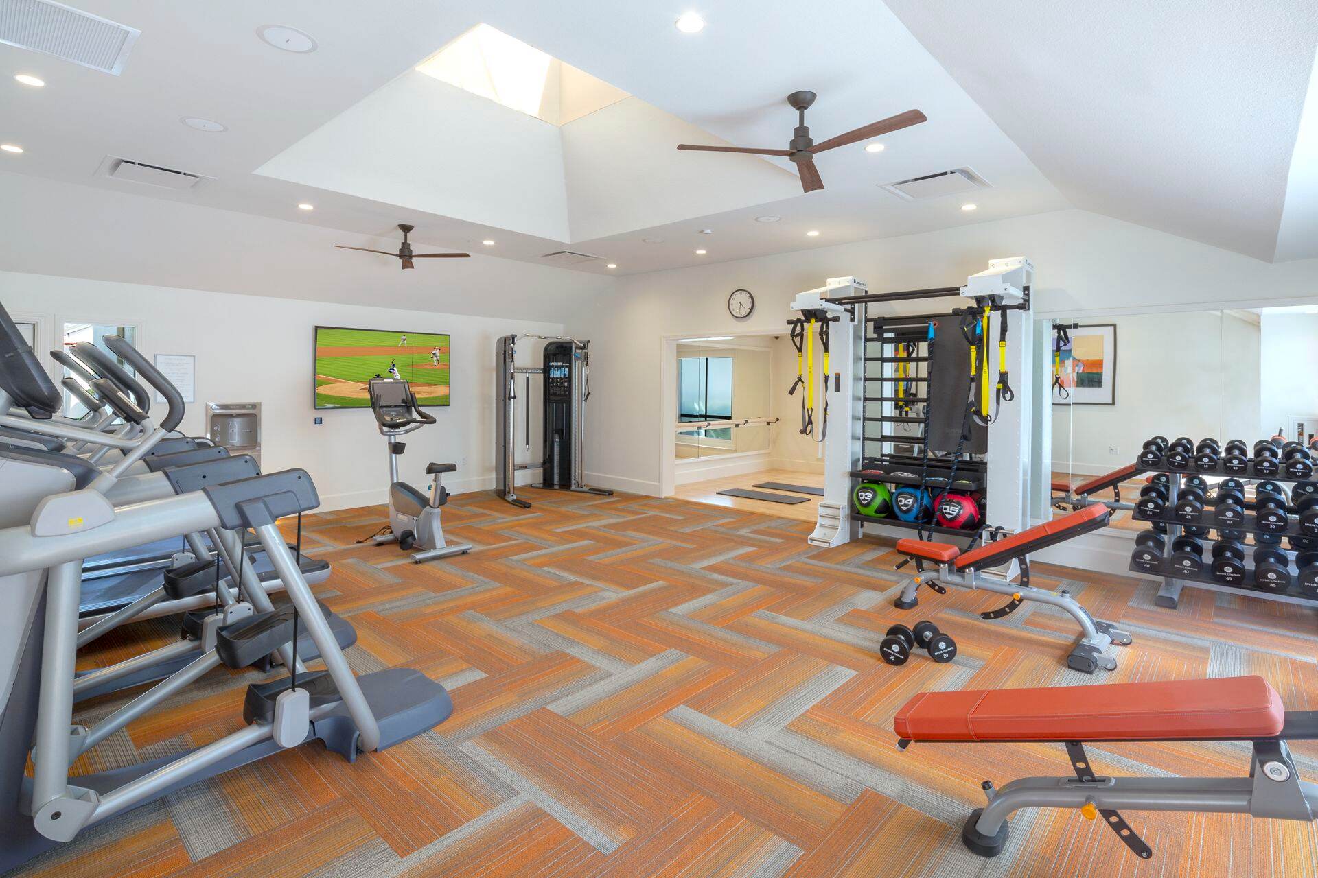 Interior view of fitness center at Northwood Place Apartment Homes in Irvine, CA.