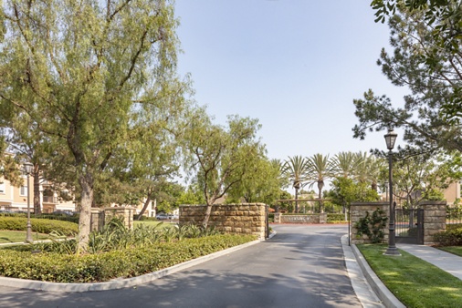 Exterior view of entrance at Oak Glen Apartment Homes in Irvine, CA.