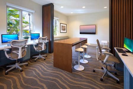 Interior view of business center at Orchard Hills Apartment Homes in Irvine.