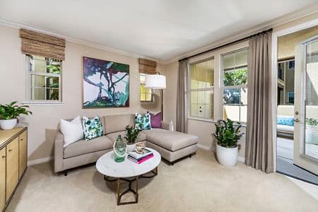 Interior view of living room at Orchard Hills Apartment Homes in Irvine, CA.