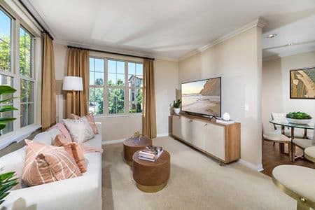 Interior view of living room at Orchard Hills Apartment Homes in Irvine, CA.