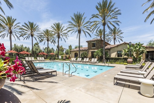 Pool view at Orchard Hills Apartment Homes in Irvine, CA.