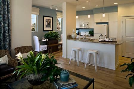 Interior view of kitchen at Palmeras Apartment Homes in Stonegate, Irvine, CA.