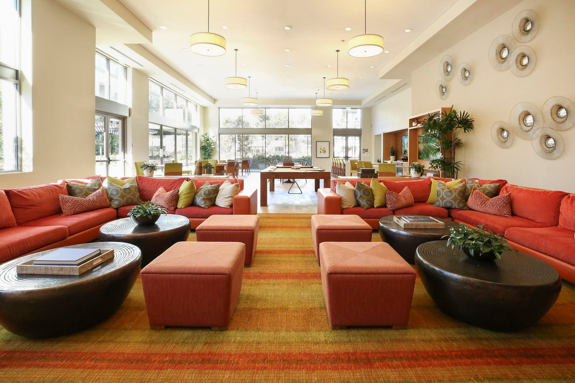 Interior view of Clubhouse at Park Place Apartment Homes in Irvine, CA.