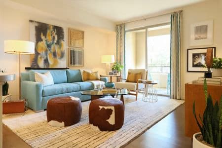 Interior view of living room at Park Place Apartment Homes in Irvine, CA.