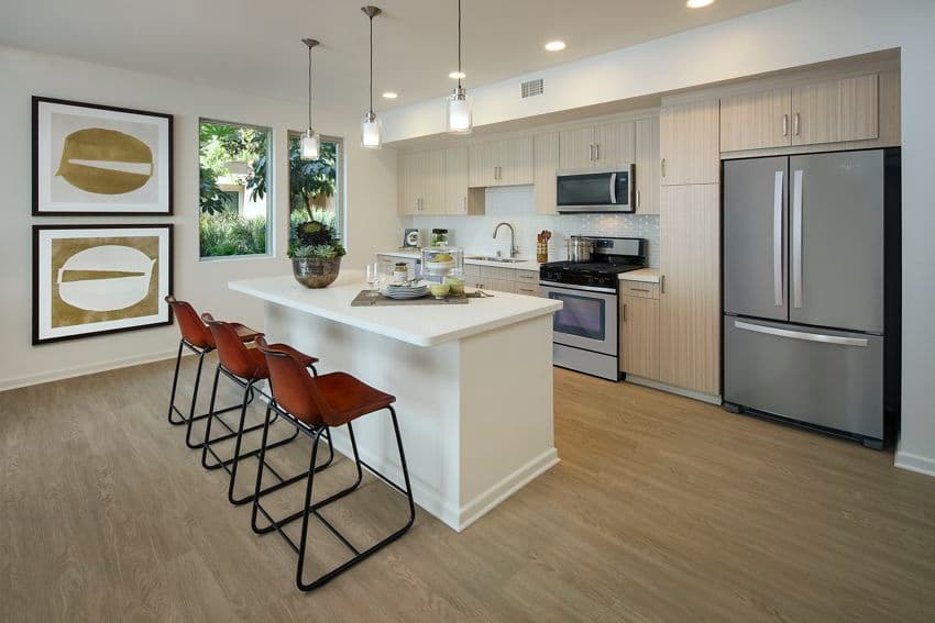 Interior view of kitchen area at Park Place Apartment Homes in Irvine, CA.