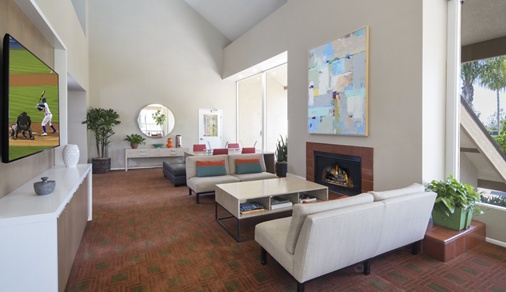 Interior view of living room at Park West Apartment Homes in Irvine, CA.