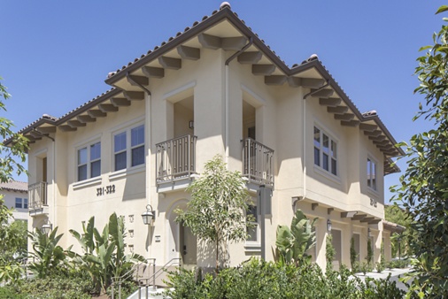 Exterior view of Portola Court Apartment Homes in Irvine, CA.