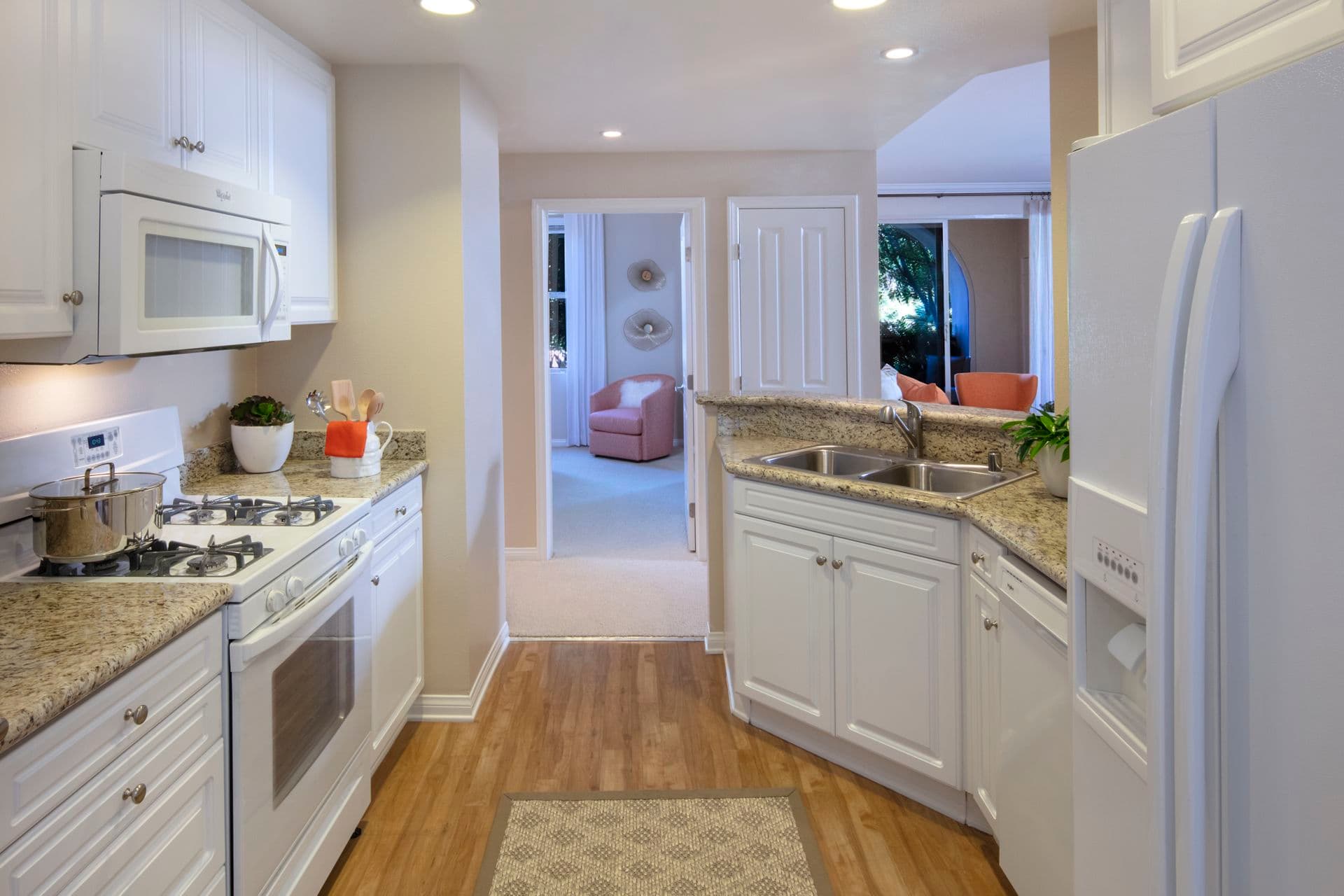 Interior view of kitchen at Portola Place Apartment Homes in Irvine, CA.
