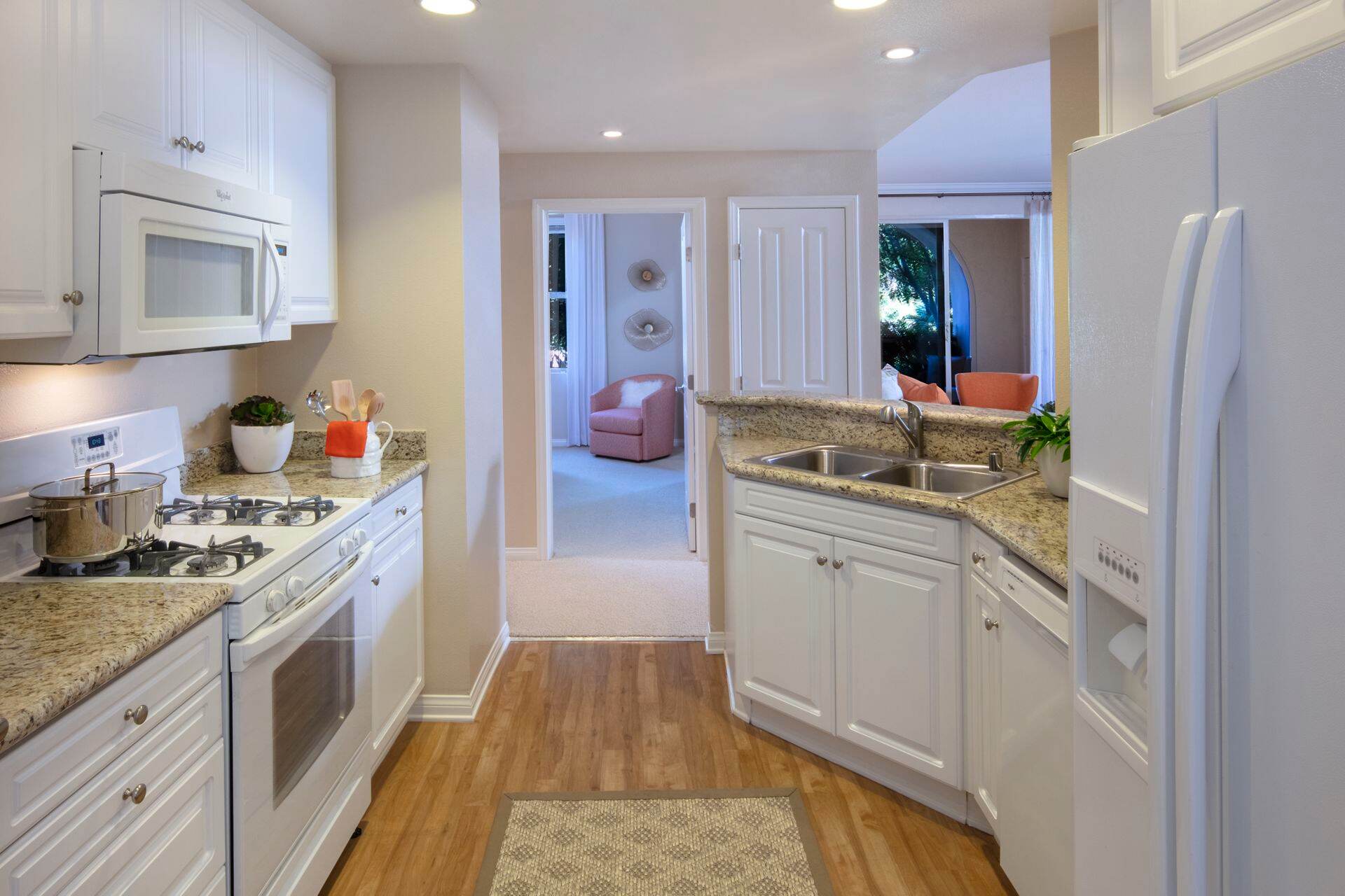 Interior view of kitchen at Portola Place Apartment Homes in Irvine, CA.