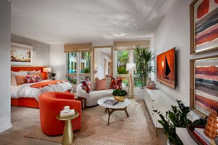 Interior view of living room at Promenade Apartment Homes in Irvine, CA.