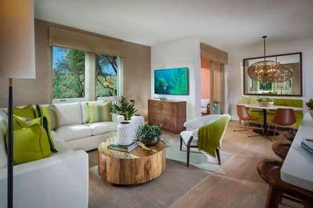 Interior view of living room at Promenade Apartment Homes in Irvine, CA.