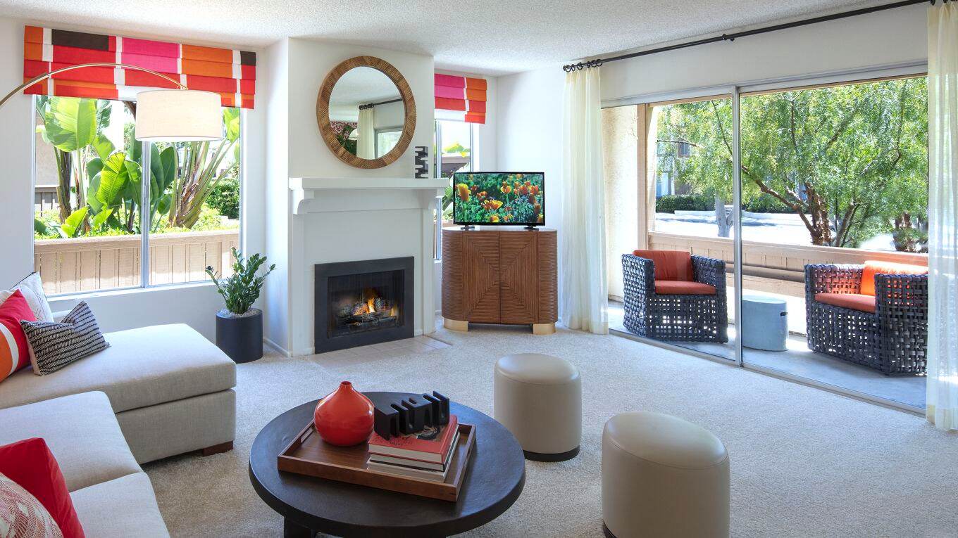 Interior view of living room at Rancho San Joaquin Apartment Homes in Irvine, CA.
