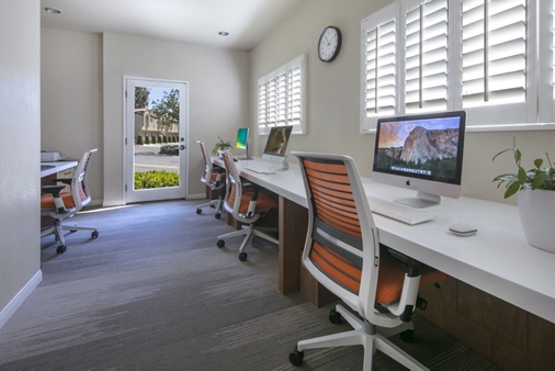 Interior view of business center at San Carlo Villa Apartment Homes in Irvine, CA.
