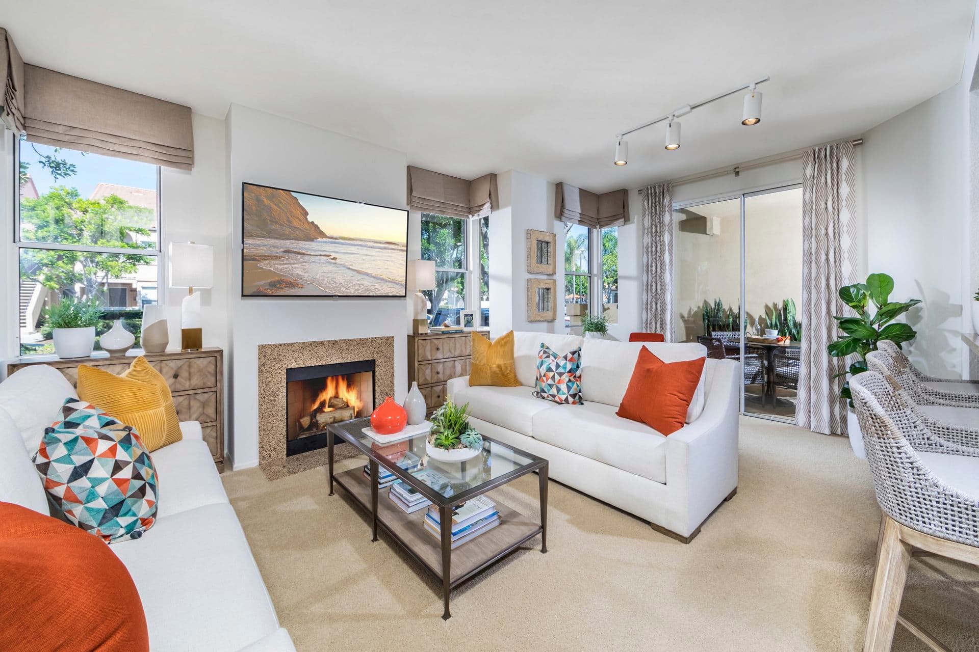 Interior view of living room at San Carlo Villa Apartment Homes in Irvine, CA.