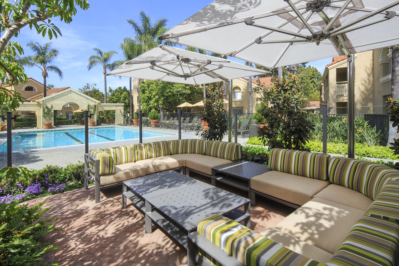 Pool view at San Leon Villa Apartment Homes in Irvine, CA.