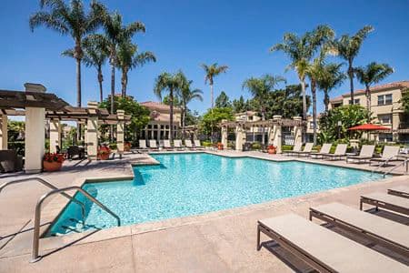 Pool view at San Mateo Apartment Homes in Irvine, CA.