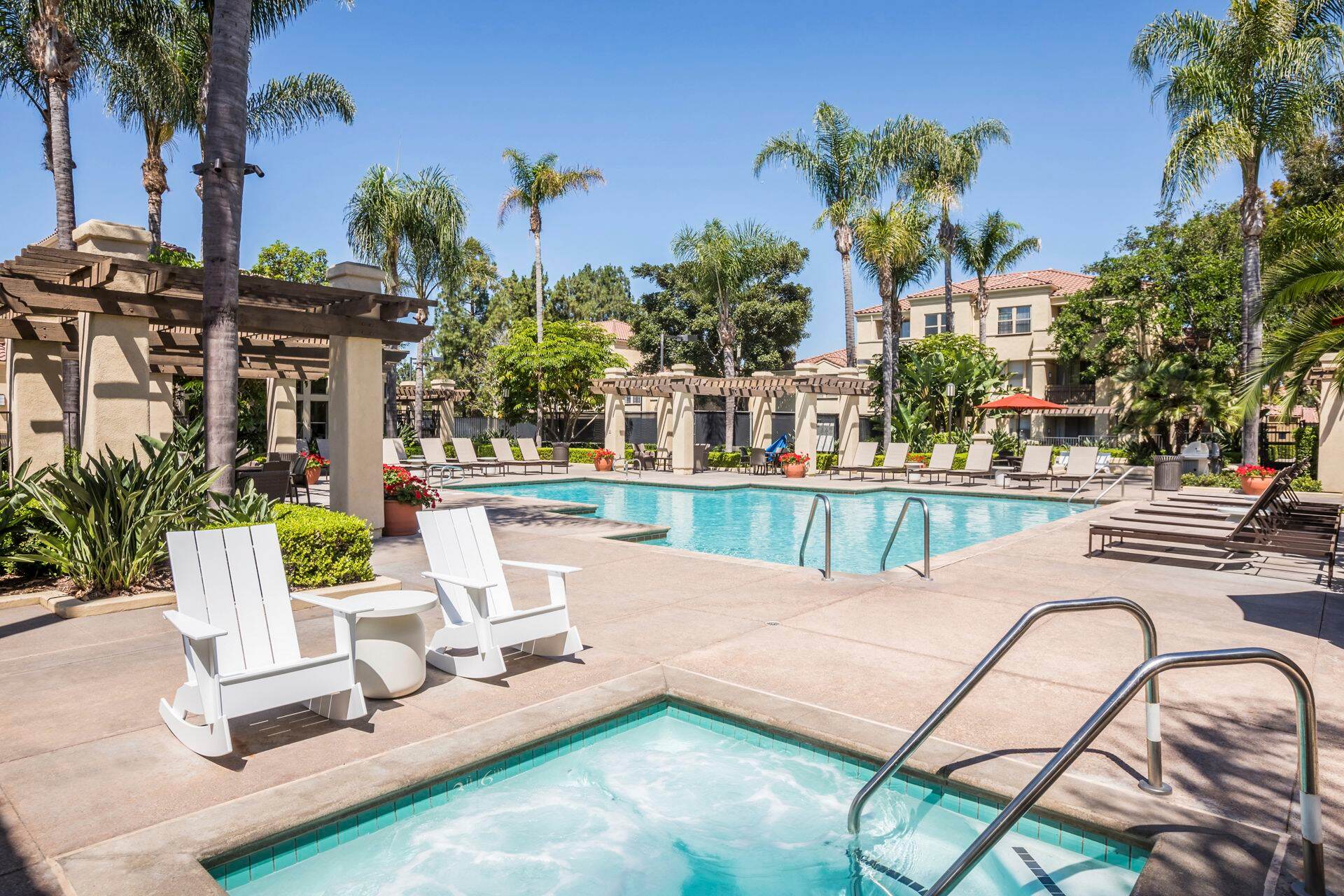 Pool and spa view at San Mateo Apartment Homes in Irvine, CA.