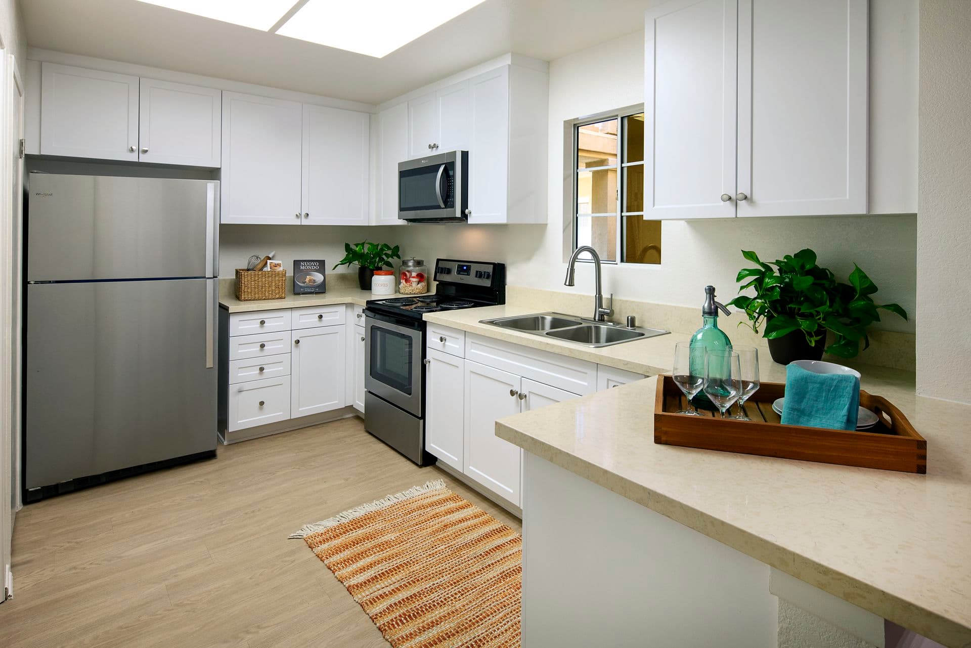 Interior view of kitchen of San Paulo Apartment Homes in Irvine, CA.