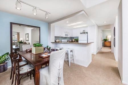 Interior view of kitchen at San Remo Villa Apartment Homes in Irvine, CA.