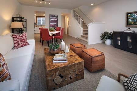 Interior view of living room and dining room at Shadow Oaks Apartment Homes in Irvine, CA.