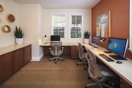 Interior view of business center at Solana Apartment Homes in Irvine, CA.