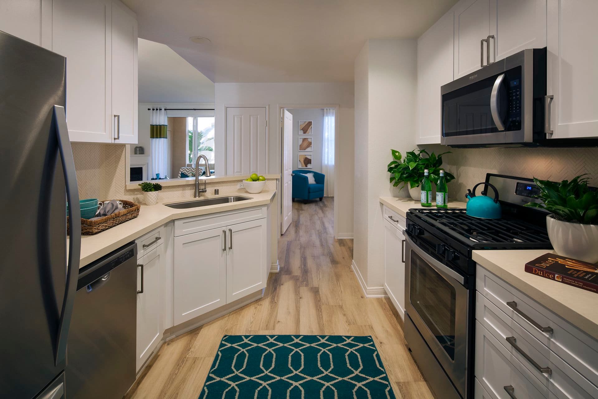 Interior view of kitchen at Somerset Apartment Homes in Irvine, CA.